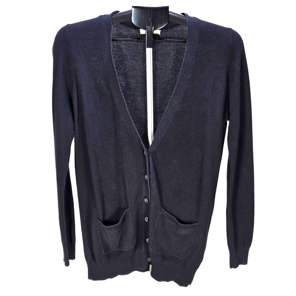 Women's Madewell Large Black 100% Cotton V-Neck Button Cardigan Sweater Heritage